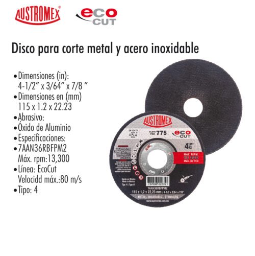Disco para corte metal y acero inoxidable