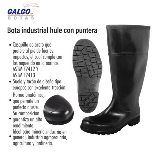 Bota industrial hule con puntera