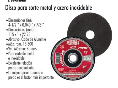 Disco para corte metal y acero inoxidable