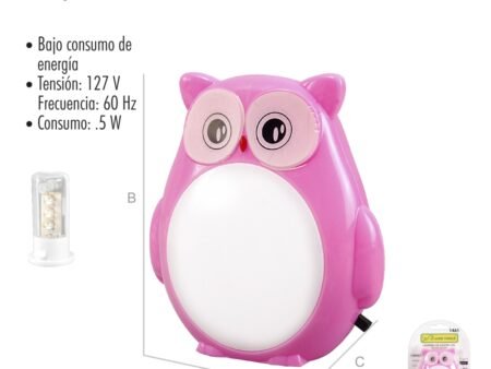 Lampara de noche led .5w buho rosa