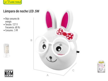 Lampara de noche led .5w conejo rosa
