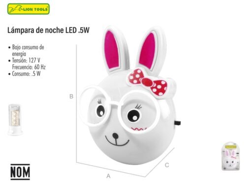 Lampara de noche led .5w conejo rosa