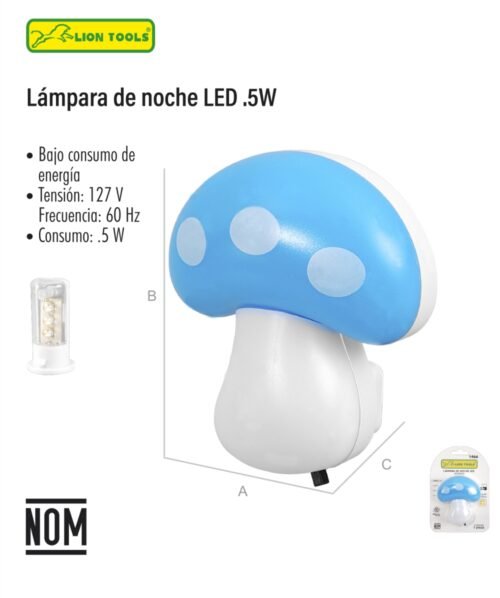 Lampara de noche led .5w hongo