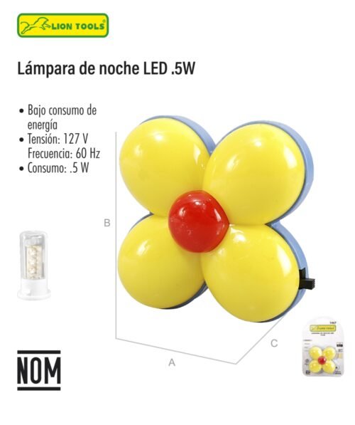Lampara de noche led .5w flor