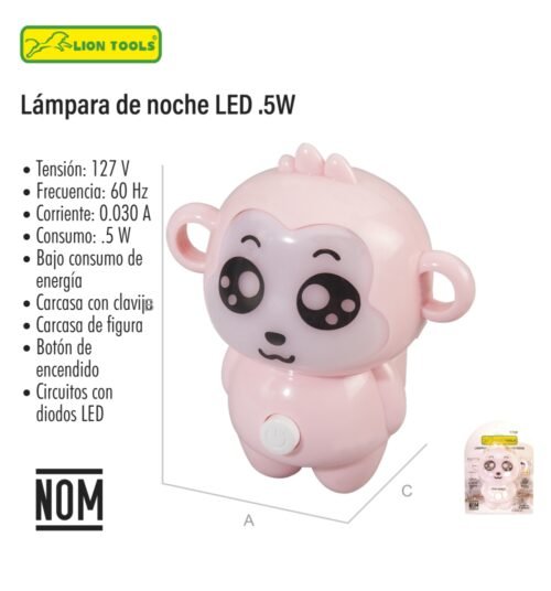 Lámpara de noche led .5w mono rosa