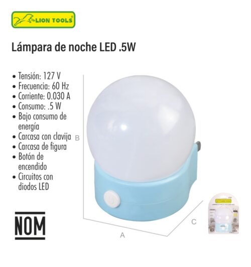 Lámpara de noche led .5w foco base azul
