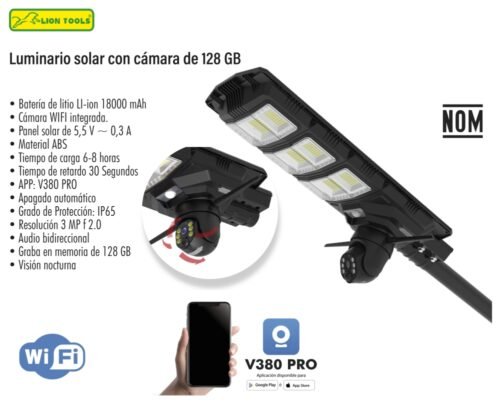 Luminario solar con cámara del 128 gb