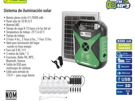 Sistema de iluminacion solar, con radio y 5 focos