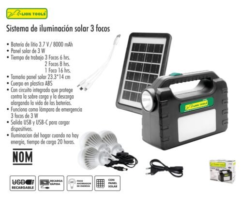 Sistema de iluminacion solar de 9 w 3 focos