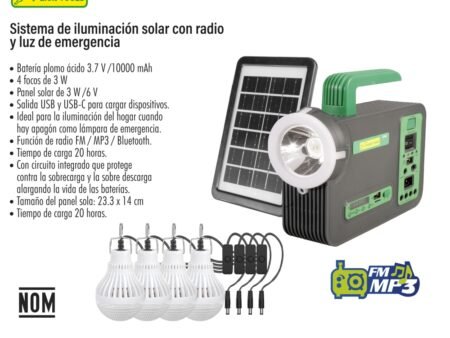 Sistema de iluminacion solar con radio y luz de emergencia
