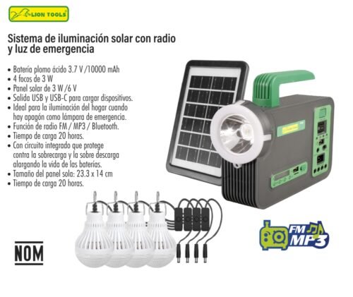 Sistema de iluminacion solar con radio y luz de emergencia