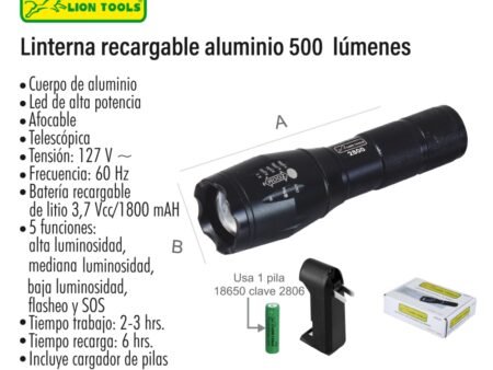 Linterna recargable aluminio  500 lúmenes