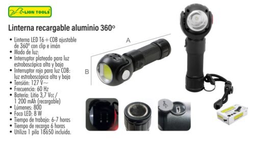 Linterna recargable aluminio 360º