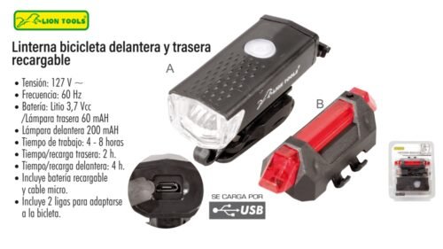 Linterna bicicleta delantera y trasera recargable