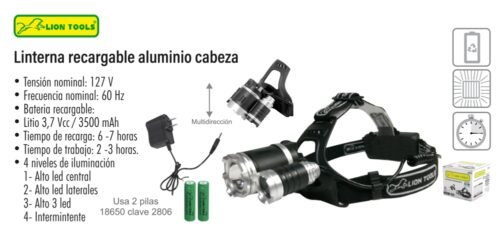 Linterna recargable aluminio cabeza