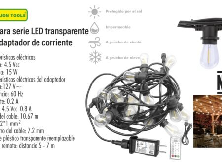Lampara serie led transparente con adaptador de corriente