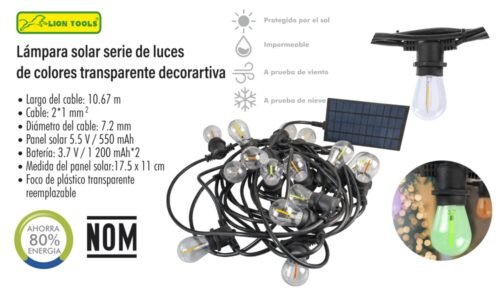 Lampara solar serie de luces de colores transparente decorativa