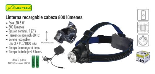 Linterna recargable cabeza 800 lúmenes