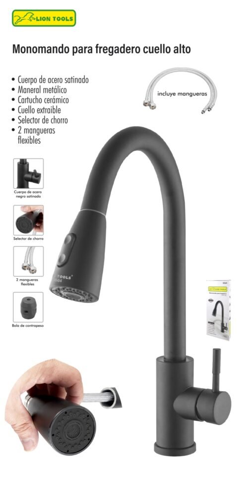 Monomando para fregadero cuello alto