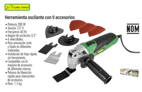 Herramienta oscilante con 9 accesorios