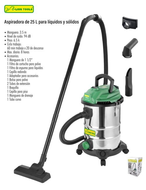 Aspiradora de 25 l para líquidos y sólidos
