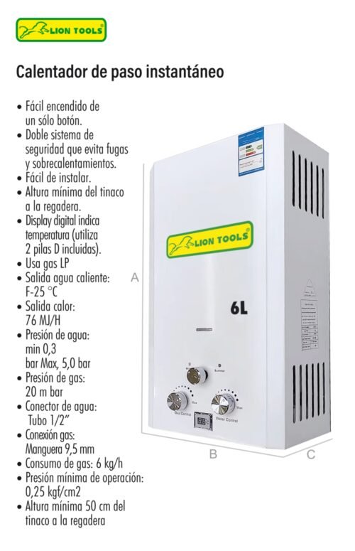 Calentador de paso instantáneo 6 l