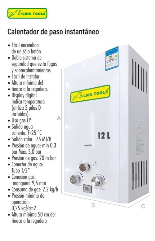 Calentador de paso instantáneo 12 l