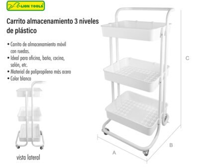 Carrito almacenamiento 3 niveles de plástico