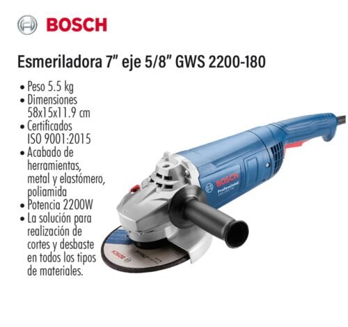 Esmeriladora 7" eje 5/8" gws 2200-180