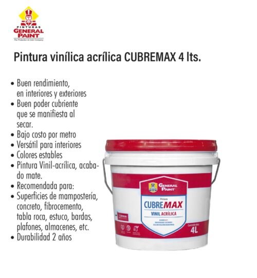 Pintura vinílica acrílica cubremax 4 l