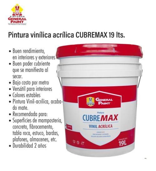 Pintura vinílica acrílica cubremax 19 l