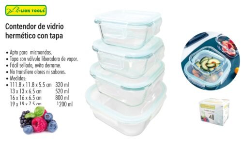 Contenedor de vidrio hermético con tapa