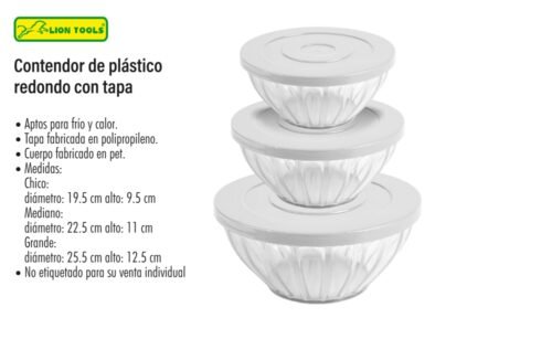 Contenedor de plástico redondo con tapa