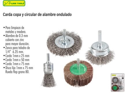 Carda copa y circular de alambre ondulado 4 piezas