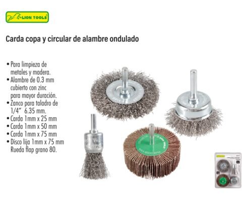 Carda copa y circular de alambre ondulado 4 piezas