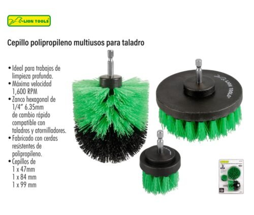 Cepillo polipropileno multiusos para taladro 3 piezas