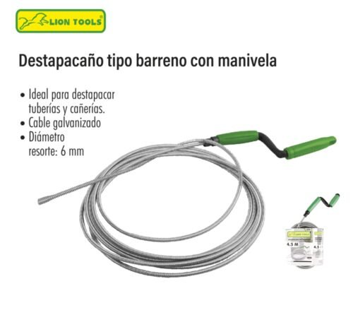 Destapacaño tipo barreno con manivela
