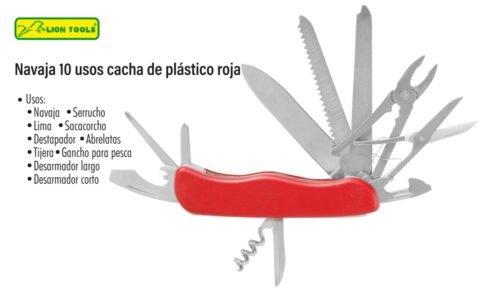 Navaja 10 usos cacha de plástico roja