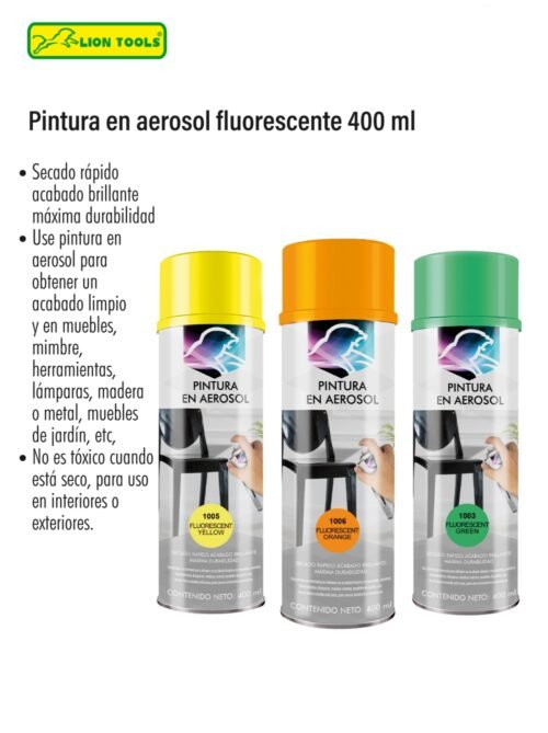 Pintura en aerosol fluorescente 400 ml lion tools