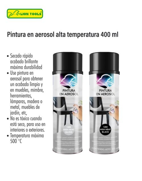 Pintura en aerosol alta temperatura 400 ml lion tools