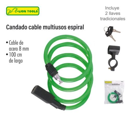 Candado cable multiusos espiral 100 cm