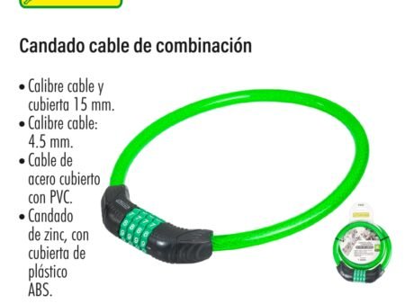 Candado cable de combinación 4 dígitos 80 cm