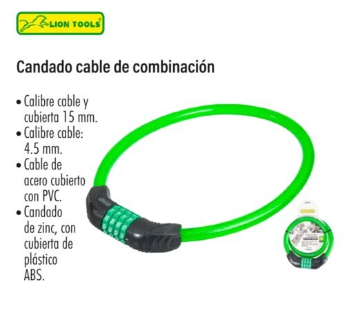 Candado cable de combinación 4 dígitos 80 cm