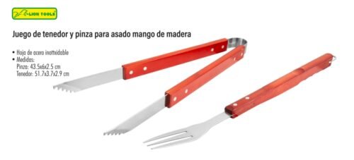 Juego de tenedor y pinza para asado mango de madera