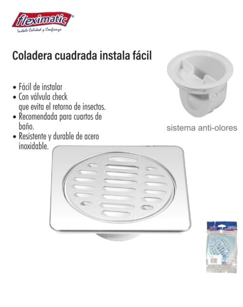 Coladera cuadrada instala fácil