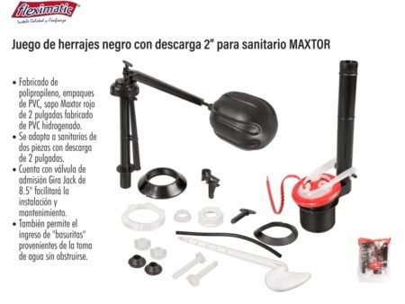 Juego de herrajes negro con descarga para sanitario maxtor