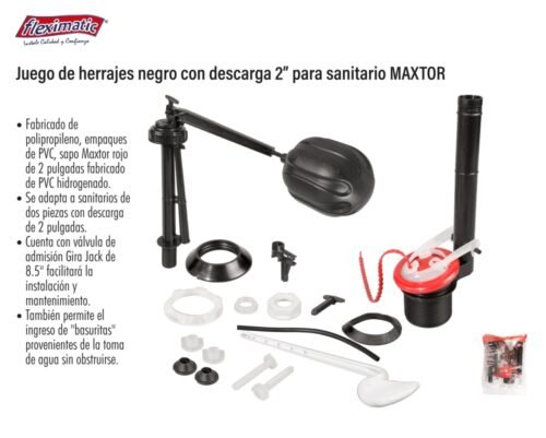 Juego de herrajes negro con descarga para sanitario maxtor