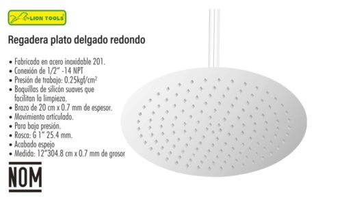 Regadera plato delgado redondo