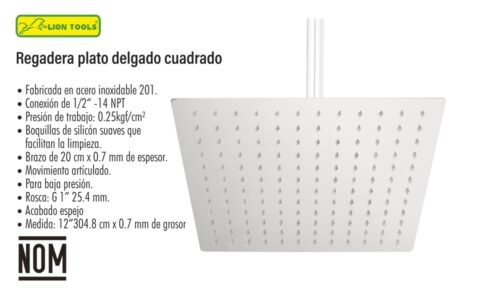 Regadera plato delgado cuadrado