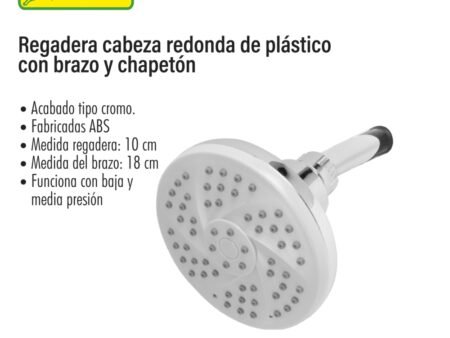 Regadera cabeza redonda de plástico con brazo y chapetón